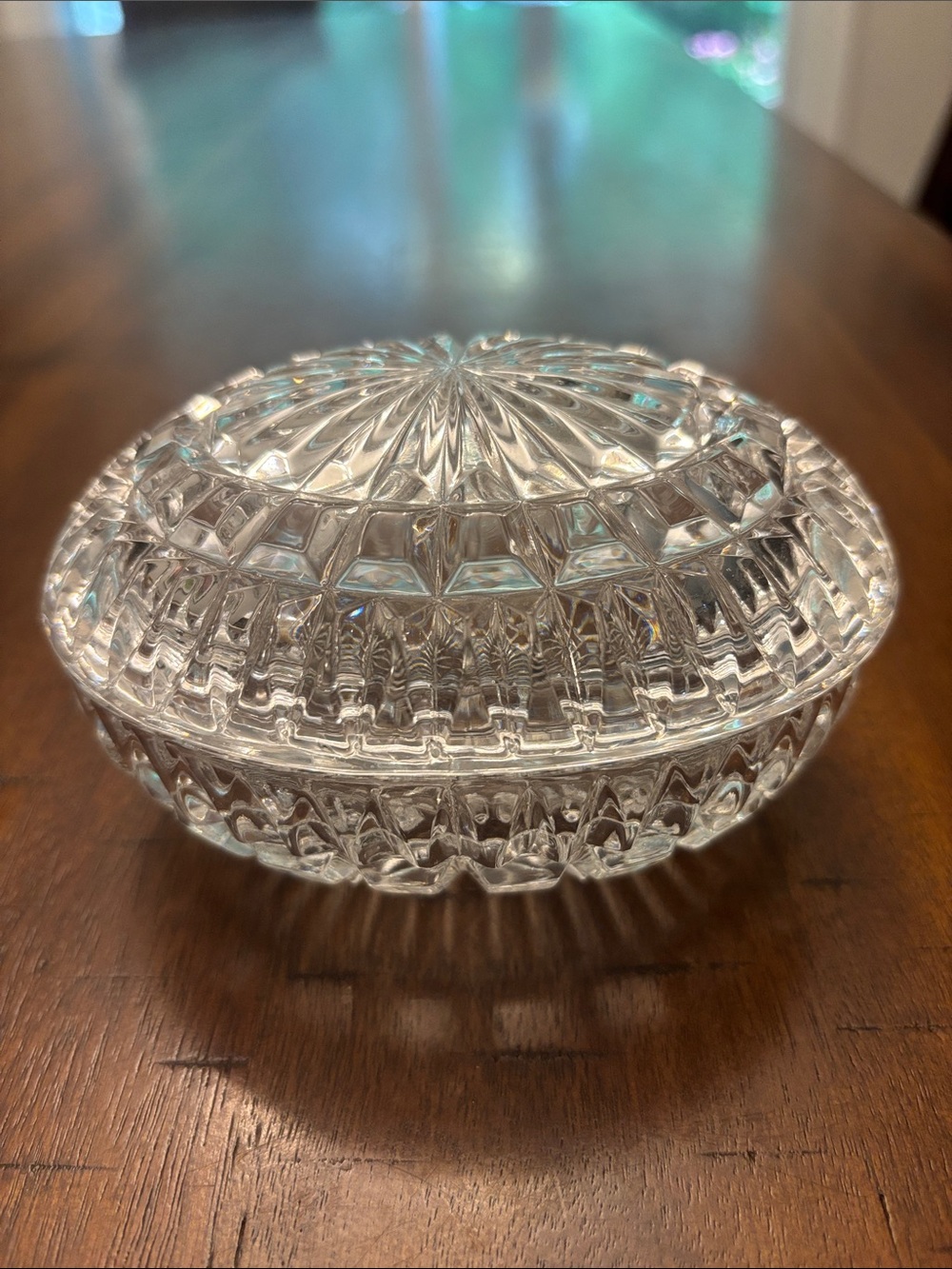 Vintage Cut Glass Covered Candy Dish - Clear Glass Trinket Box